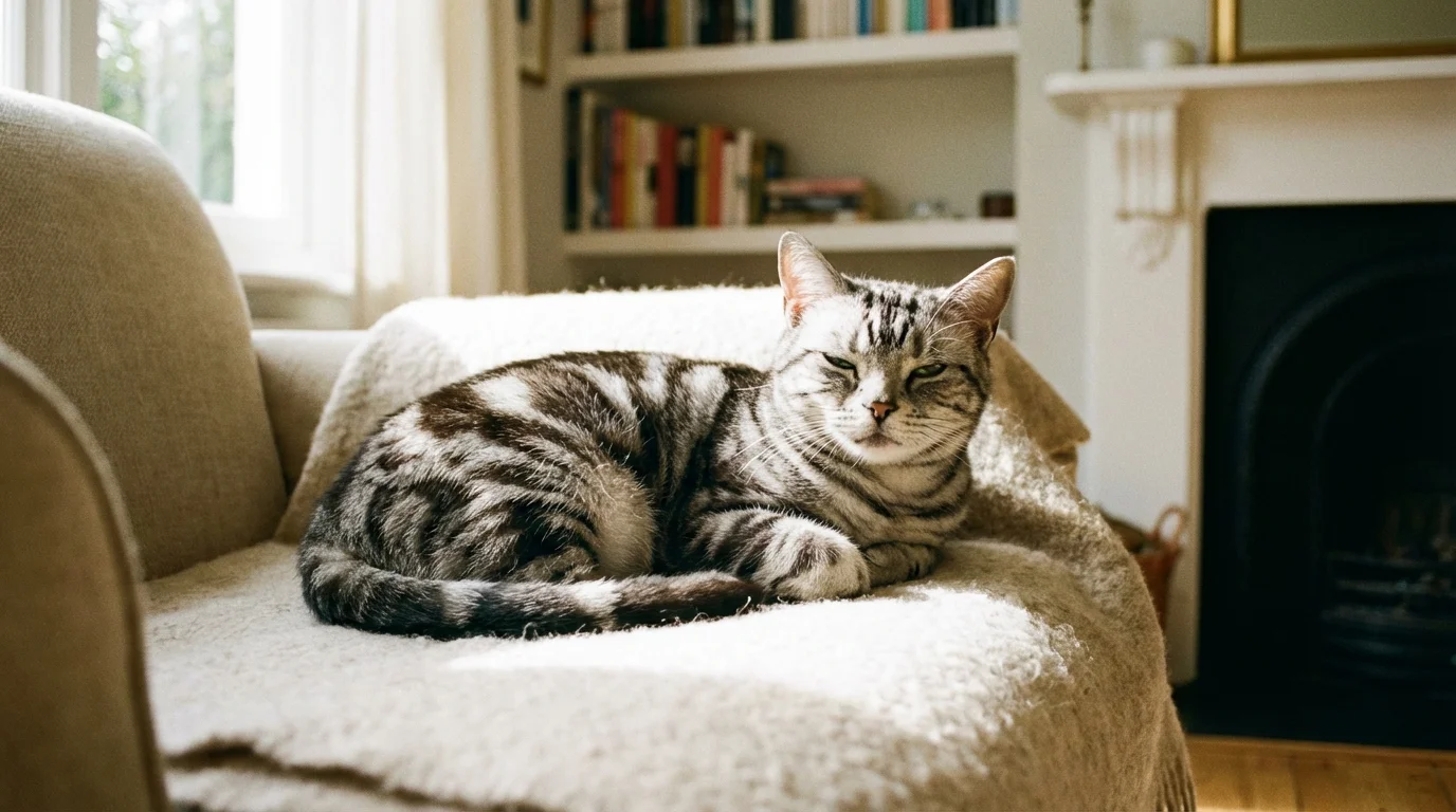 American Shorthair cat relaxing at home showing the breed's calm and gentle personality