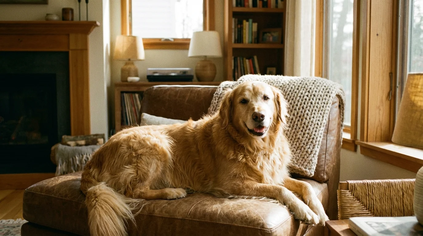 Golden Retriever playing with a family in a park setting